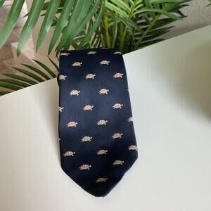 Vintage Embassy Neckwear Made in USA Silk Turtle Print on Dark Blue